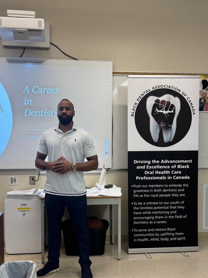 Dr. Jason James presenting A Career in Dentistry at Eastglen High School