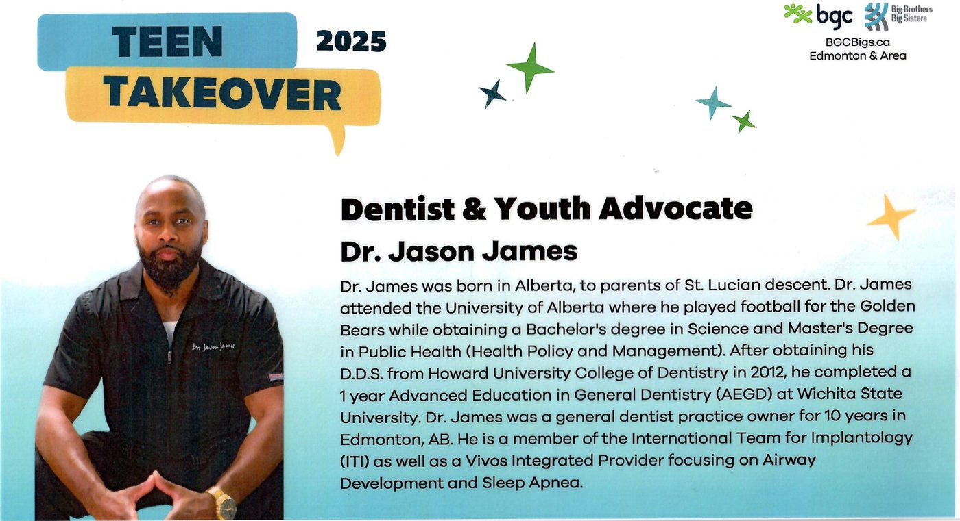 Teen Takeover 2025 mentor card: Dentist and Youth Advocate Dr. Jason James